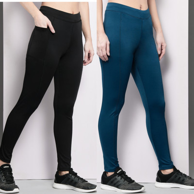 BEING RUNNER Solid Women Black, Blue Tights