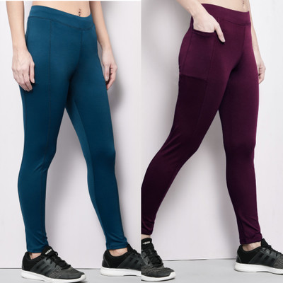 BEING RUNNER Solid Women Blue, Purple Tights