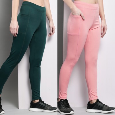 BEING RUNNER Solid Women Green, Pink Tights