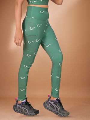 POOJARAN Printed Women Green Tights