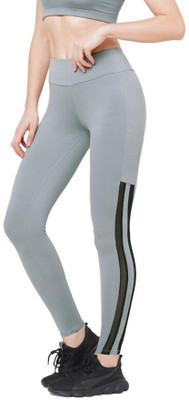 Laasa Sports Striped Women Grey Tights
