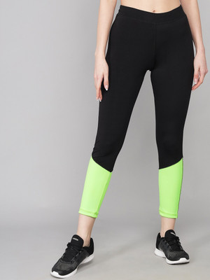 BEING RUNNER Color Block Women Black, Green Tights