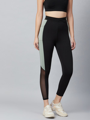 BLINKIN Color Block Women Black, Green Tights