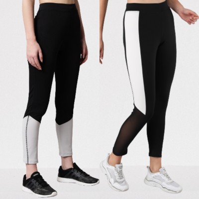 BEING RUNNER Color Block Women Black, White Tights