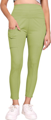 YMENTERPRISE Solid Women Green Tights