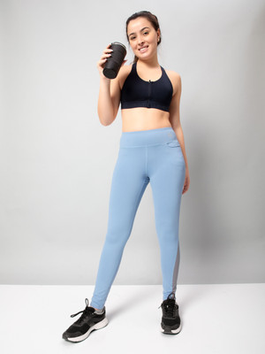 TECHNOSPORT Self Design Women Light Blue Tights