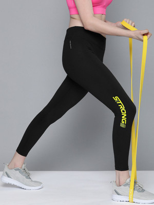 HRX by Hrithik Roshan Printed Women Black Tights