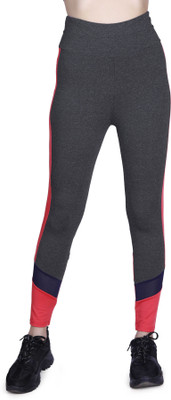 Laasa Sports Self Design, Color Block Women Black Tights