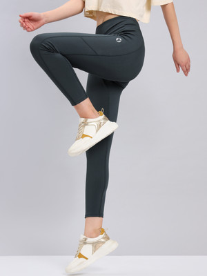 TECHNOSPORT Solid Women Dark Green Tights