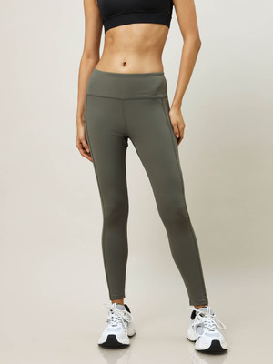 TECHNOSPORT Solid Women Green Tights