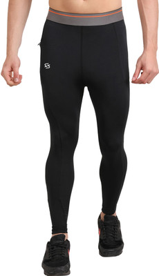 Sportinger Solid, Color Block Men Black Tights