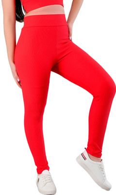 SPLORR Self Design, Solid Women Red Tights