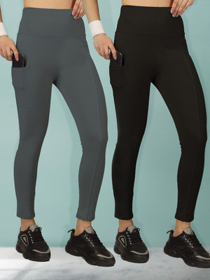 BEYOGINI Solid Women Black, Grey Tights