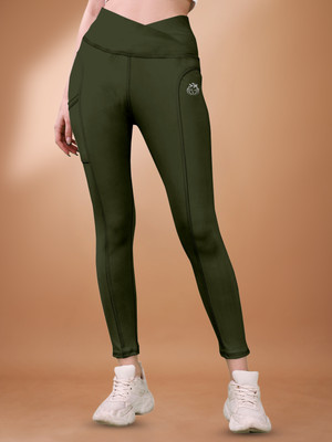 POOJARAN Solid Women Green Tights