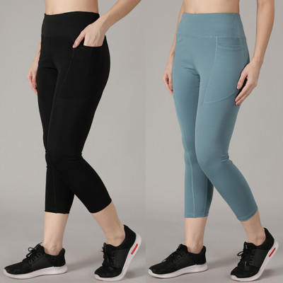 Madact Solid Women Black, Light Blue Tights