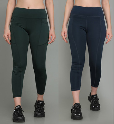Cosvos Solid Women Blue, Dark Green Tights