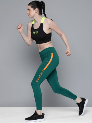HRX by Hrithik Roshan Printed Women Dark Green Tights