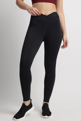 REEBOK Solid Women Black Tights