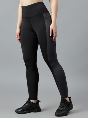 Cosvos Color Block Women Black, Grey Tights