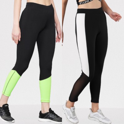 BEING RUNNER Color Block Women Black, Green Tights