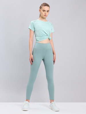 TECHNOSPORT Solid Women Green Tights