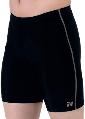 NINQ Solid, Striped Men Black Compression Shorts, Cycling Shorts, Gym Shorts
