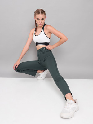 TECHNOSPORT Solid Women Dark Green Tights