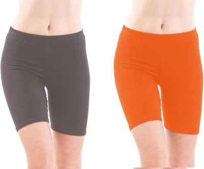 Fashion Line Solid Women Orange, Grey Cycling Shorts