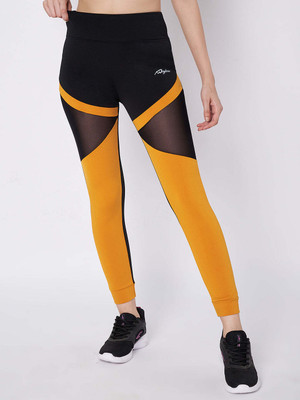 Waylene Color Block Women Black, Orange Tights