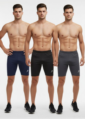 fitmonk Solid Men Black, Blue, Grey Tights