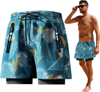 SNOWIE SOFT Printed Men Green Swim Shorts