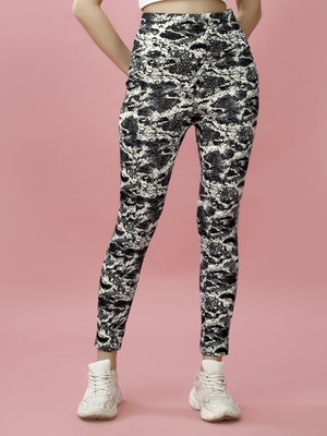 POOJARAN Animal Print Women Black Tights