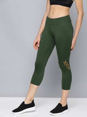 HRX by Hrithik Roshan Solid Women Dark Green Tights