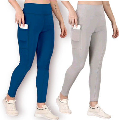 Earth joy Solid Women Grey, Blue Tights