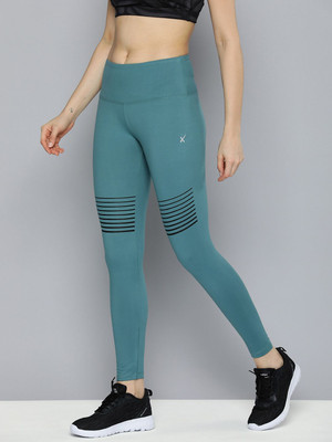 HRX by Hrithik Roshan Striped Women Dark Green Tights