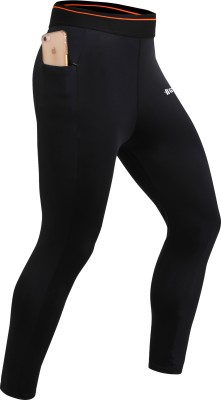 GYMIFIC Solid, Color Block Men Black, Orange Tights