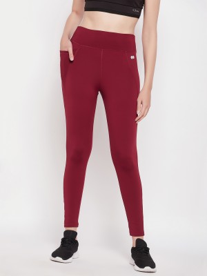 Clovia Self Design Women Maroon Tights