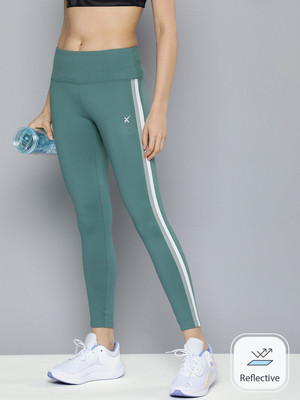 HRX by Hrithik Roshan Striped Women Dark Green Tights