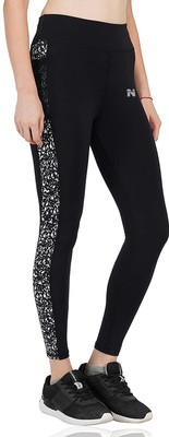 NINQ Self Design Women Black, White Tights