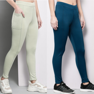 BEING RUNNER Solid Women Light Green, Blue Tights