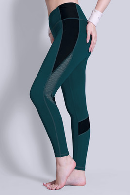 NEXSUS APPARELS Color Block Women Dark Green Tights