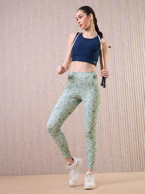 TECHNOSPORT Printed Women Green Tights