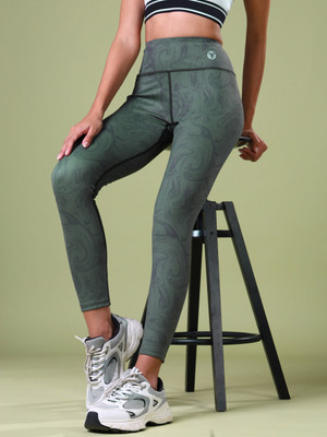 TECHNOSPORT Solid Women Green Tights