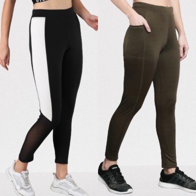 BEING RUNNER Color Block Women Brown, Black Tights