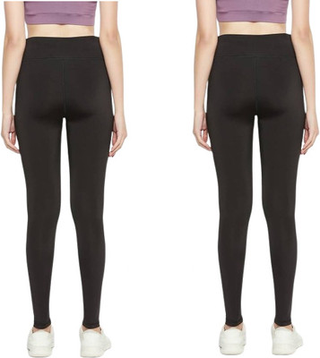 FEEL TIME Solid Women Black Tights