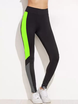 MindsArt Color Block Women Green Tights