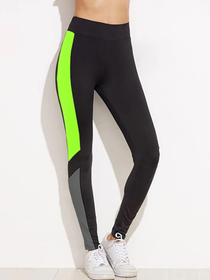 KGN HUB Color Block Women Black Tights