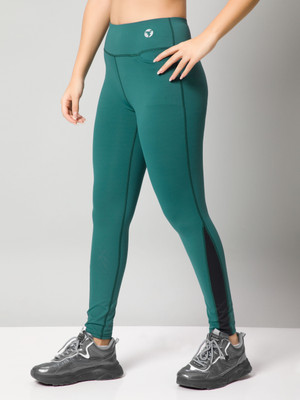 TECHNOSPORT Self Design Women Green Tights