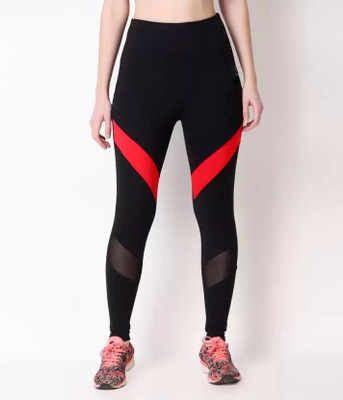MindsArt Color Block Women Black, Red Tights