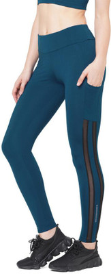 Laasa Sports Striped Women Blue Tights